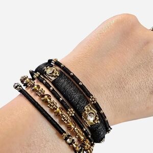 Anthropologie Black and Gold Beaded Bracelet